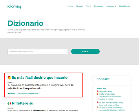  On the first page you will find a list of random idioms in various languages.